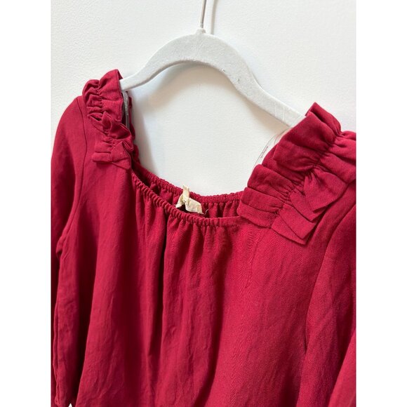 Girls Hayden Red Long-Sleeve Layered Blouse With Ruffle Details & Elastic Neckli - Picture 4 of 5